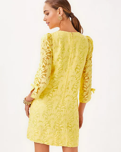 Lilly Pulitzer Kavianna Dress Finch Yellow Stacked Palm Burnout