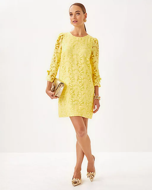 Lilly Pulitzer Kavianna Dress Finch Yellow Stacked Palm Burnout