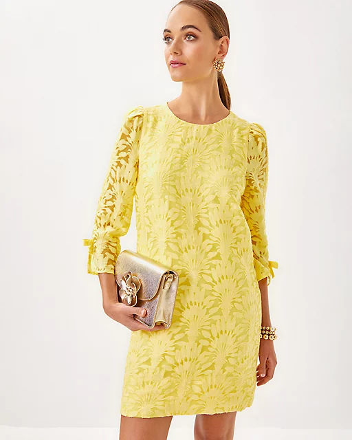 lilly pulitzer Kavianna Dress Finch Yellow Stacked Palm Burnout