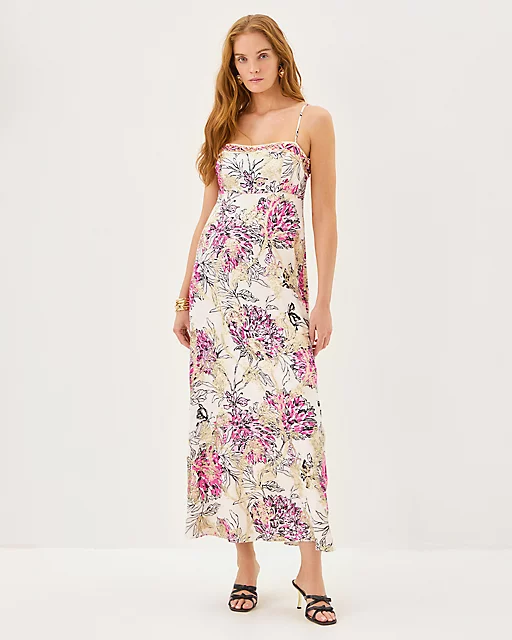 Lilly Pulitzer Kristi Beaded Jacquard Maxi Dress Coconut All Dahled Up Engineered Woven Maxi