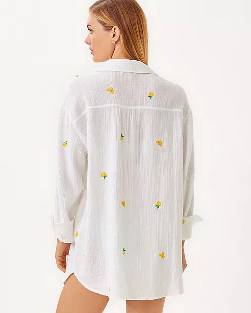 Lilly Pulitzer Kwitney Long Sleeve Cover-Up Honeycomb Lemon Bee Half Drop