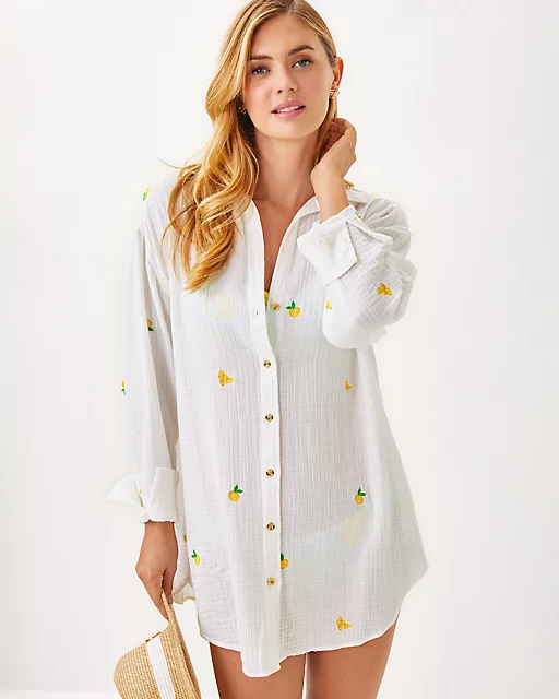 lilly pulitzer Kwitney Long Sleeve Cover-Up Honeycomb Lemon Bee Half Drop lilly pulitzer Kwitney Long Sleeve Cover-Up Honeycomb Lemon Bee Half Drop