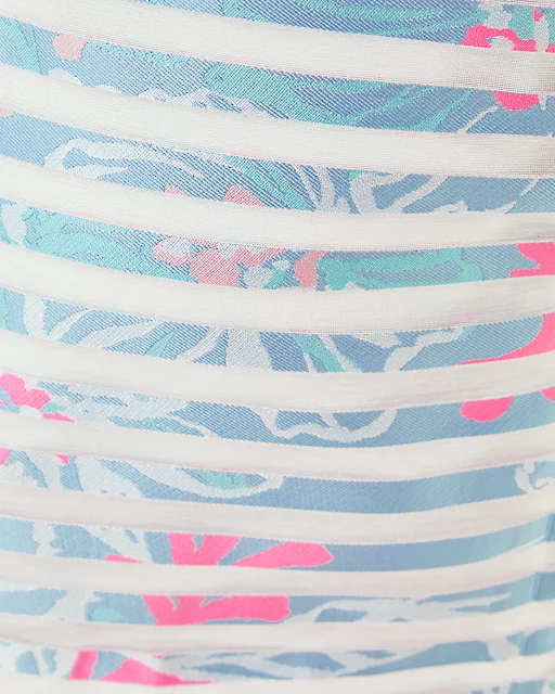 Lilly Pulitzer Laken Skirted Romper Bluette Floral Stripe Woven Jacquard