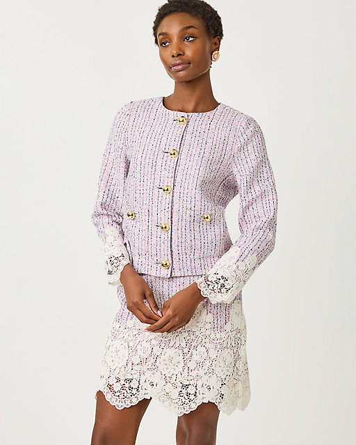 Lilly Pulitzer Lavina Jacket & Bettany Skirt Boucle Set Pink Bliss Blushing Boucle