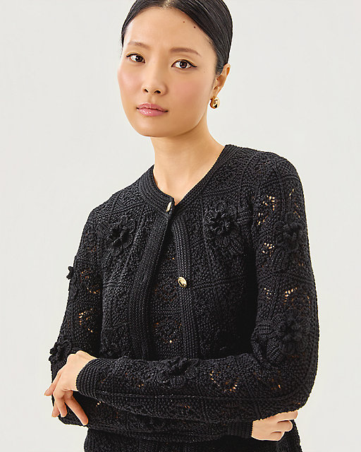 Lilly Pulitzer Lenalie Cardigan Black Metallic Garden Crochet