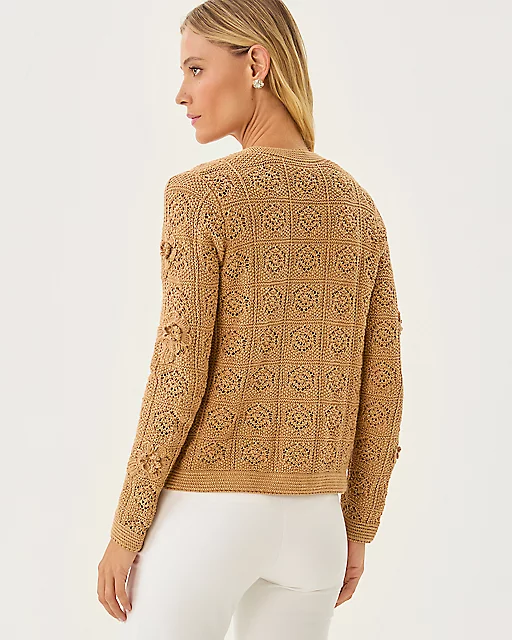 Lilly Pulitzer Lenalie Cardigan Rattan Metallic Garden Crochet