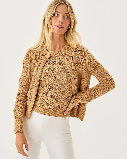 Lilly Pulitzer Lenalie Cardigan Rattan Metallic Garden Crochet