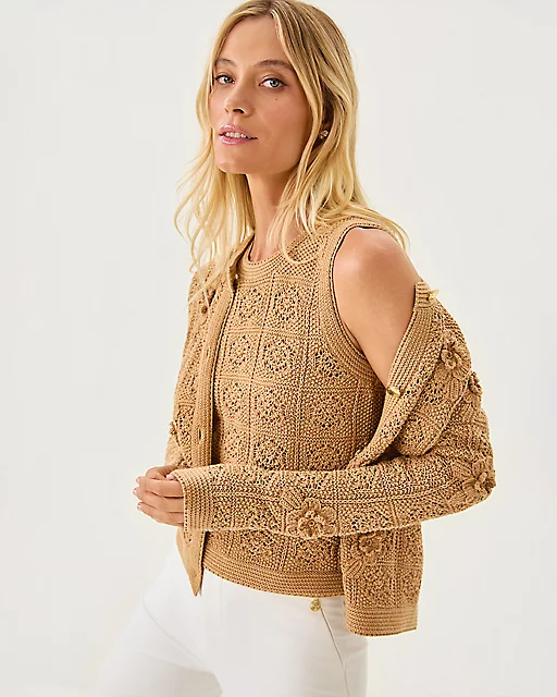 Lilly Pulitzer Lenalie Cardigan Rattan Metallic Garden Crochet