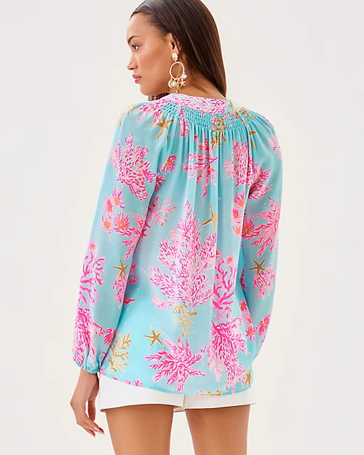 Lilly Pulitzer Elsa Silk Top Multi Royal Coral