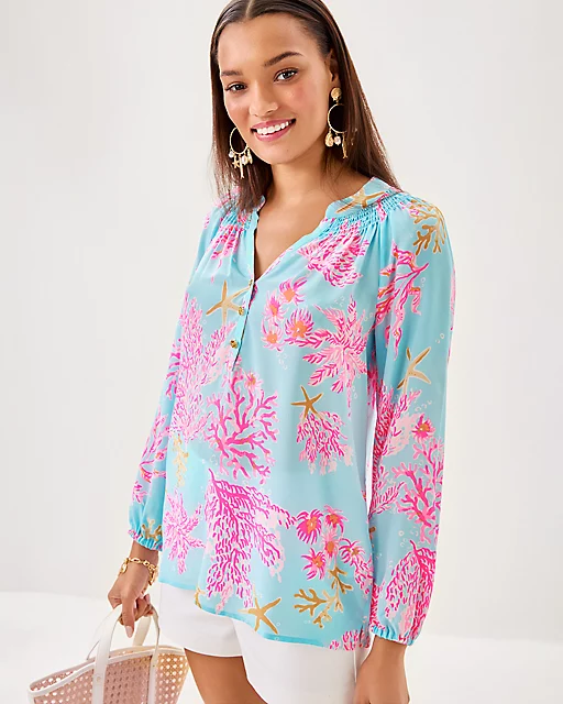 Lilly Pulitzer Elsa Silk Top Multi Royal Coral