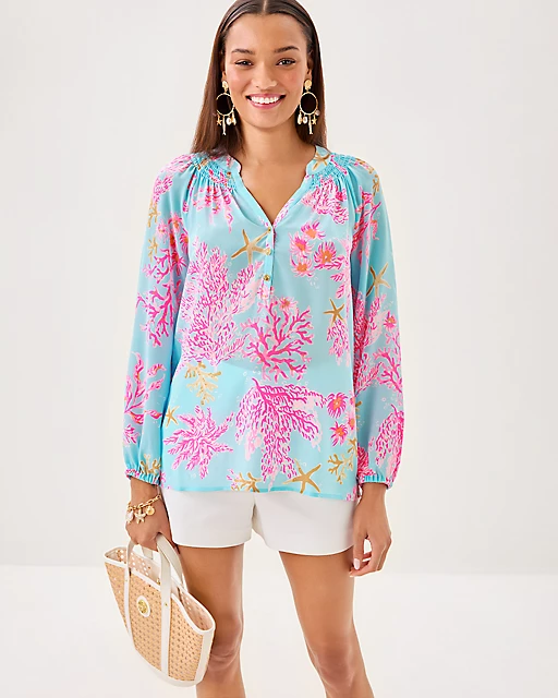 Lilly Pulitzer Elsa Silk Top Multi Royal Coral