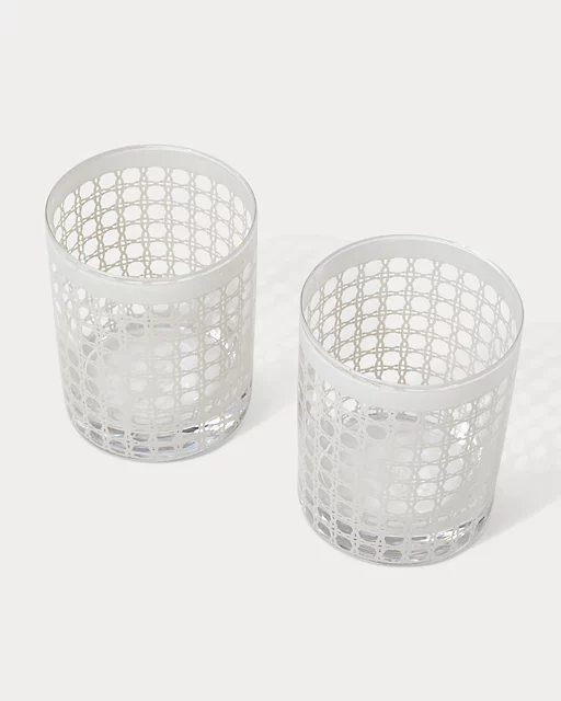 Lilly Pulitzer Lo-ball Glasses Resort White Caning