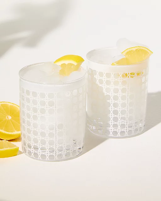 Lilly Pulitzer Lo-ball Glasses Resort White Caning