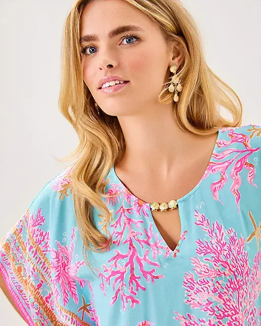 Lilly Pulitzer Lindamarie Silk Caftan Multi Royal Coral Engineered Woven Caftan