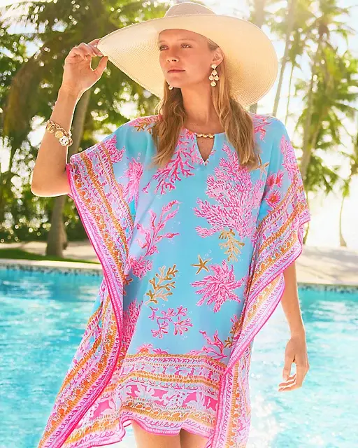 lilly pulitzer Lindamarie Silk Caftan Multi Royal Coral Engineered Woven Caftan