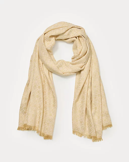 lilly pulitzer Logo Jacquard Wrap Wicker Tan X Coconut Butterfly Pattern Scarf