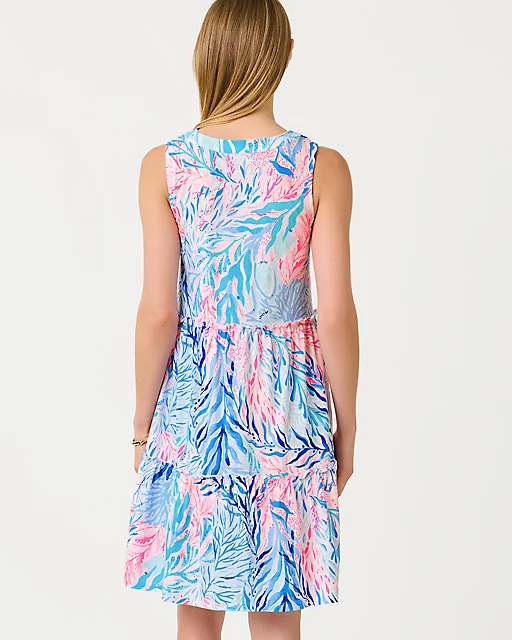 Lilly Pulitzer Lorina Swing Dress Crew Blue Tint Kaleidoscope Coral