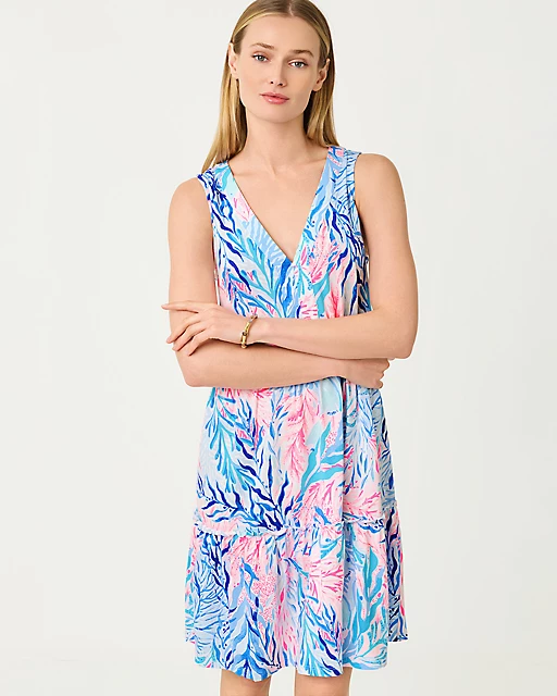 Lilly Pulitzer Lorina Swing Dress Crew Blue Tint Kaleidoscope Coral