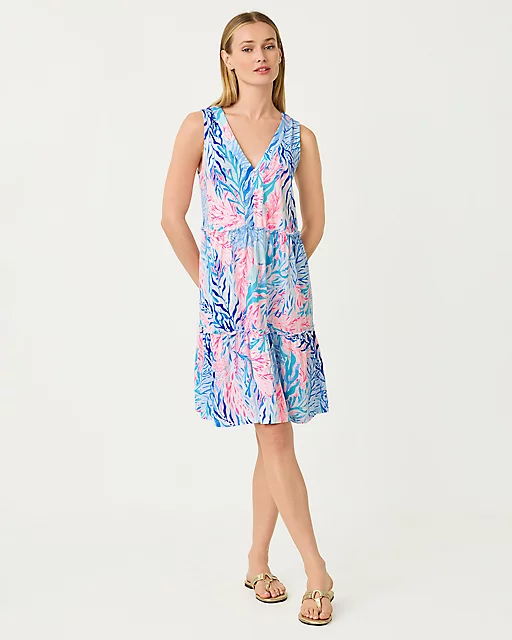 Lilly Pulitzer Lorina Swing Dress Crew Blue Tint Kaleidoscope Coral