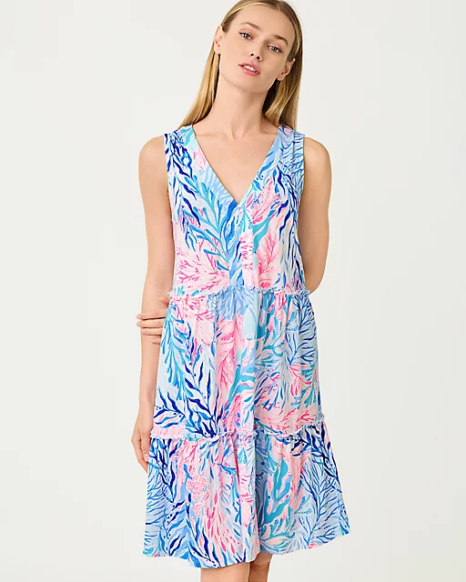 lilly pulitzer Lorina Swing Dress Crew Blue Tint Kaleidoscope Coral