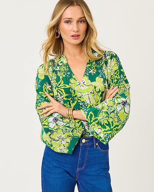 Lilly Pulitzer Lourdes Long Sleeve Top Fiddle Leaf Green Once And Floral
