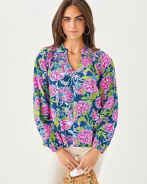 Lilly Pulitzer Lourdes Long Sleeve Top Multi Dahlia Licious