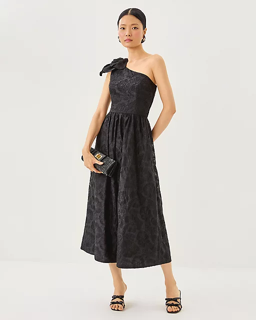 Lilly Pulitzer Lynsi One-Shoulder Midi Dress Noir Sunset Bloom Embroidered Organza