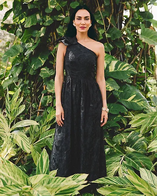 lilly pulitzer Lynsi One-Shoulder Midi Dress Noir Sunset Bloom Embroidered Organza