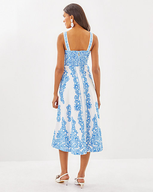 Lilly Pulitzer Maella Midi Dress Resort White Sunny Side Up Engineered Woven Dress