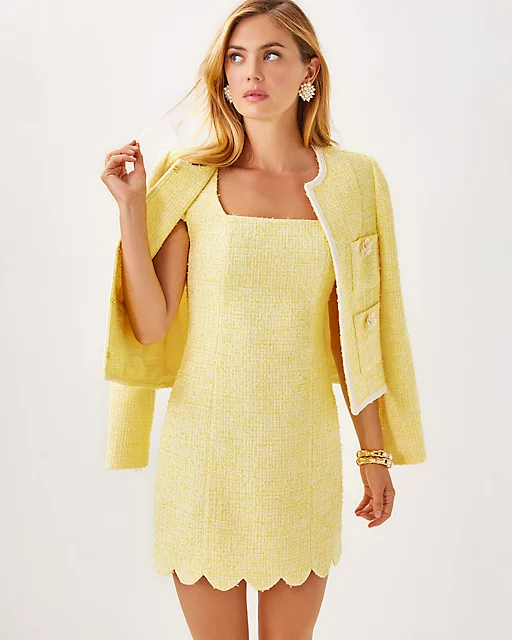 Lilly Pulitzer Maisley Boucle Shift Dress Finch Yellow Chic Chick Boucle