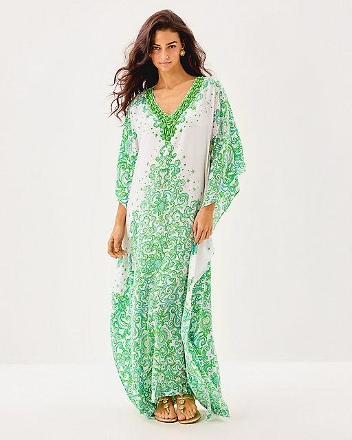 Lilly Pulitzer Marilla Silk Maxi Caftan Resort White Sol Mates Engineered Woven Dress