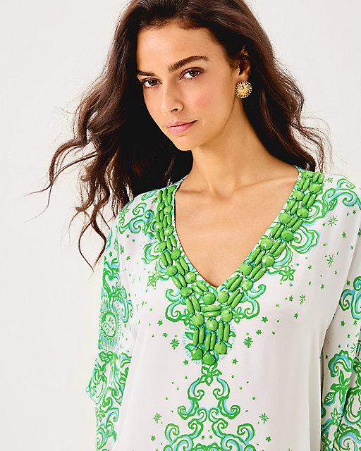 Lilly Pulitzer Marilla Silk Maxi Caftan Resort White Sol Mates Engineered Woven Dress