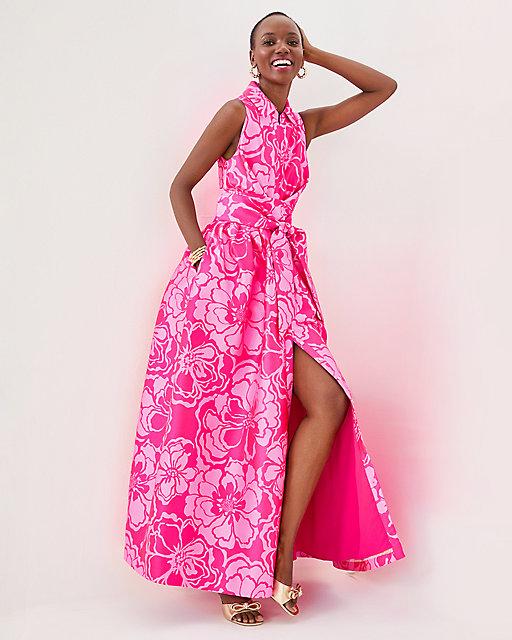 Lilly Pulitzer Marria Jacquard Maxi Dress Parigi Pink Go Big Satin Jacquard