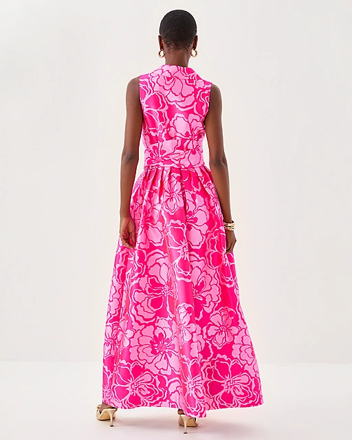 Lilly Pulitzer Marria Jacquard Maxi Dress Parigi Pink Go Big Satin Jacquard