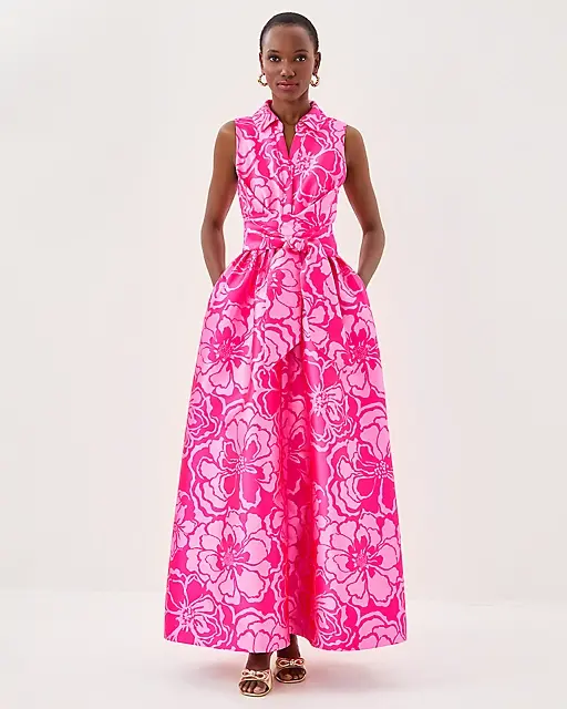 Lilly Pulitzer Marria Jacquard Maxi Dress Parigi Pink Go Big Satin Jacquard