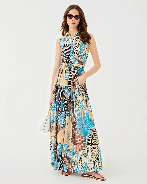 Lilly Pulitzer Marria Stretch Maxi Shirtdress Breezy Aqua Oversized Lillys Zoo