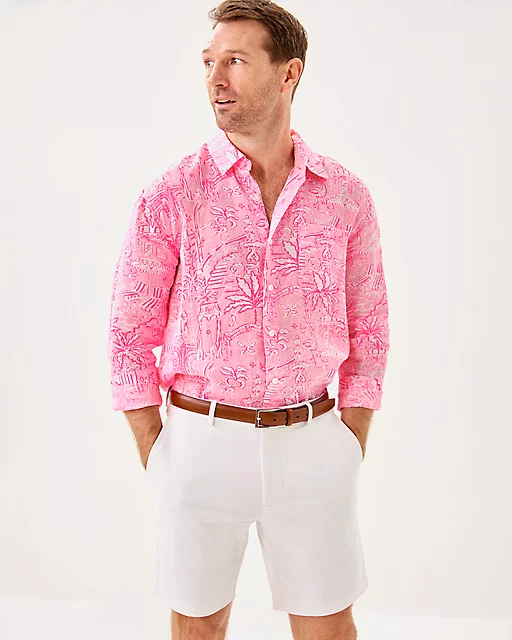 Lilly Pulitzer Men's Stuff Addison Shirt Conch Shell Pink Pennys Playground