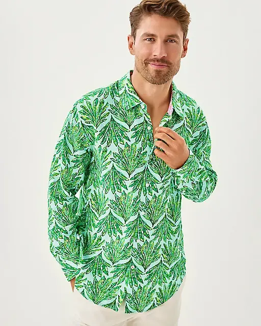 Lilly Pulitzer Men's Stuff Addison Shirt Kitts Green Shady Babe