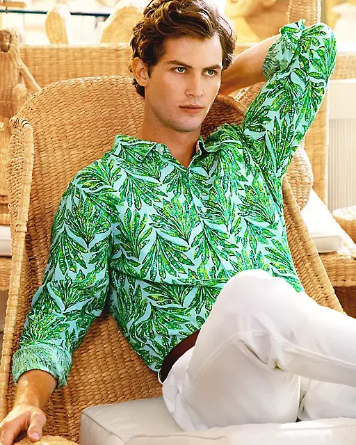 lilly pulitzer Men's Stuff Addison Shirt Kitts Green Shady Babe