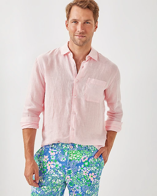 lilly pulitzer Men's Stuff Addison Shirt Pink Muse X Resort White