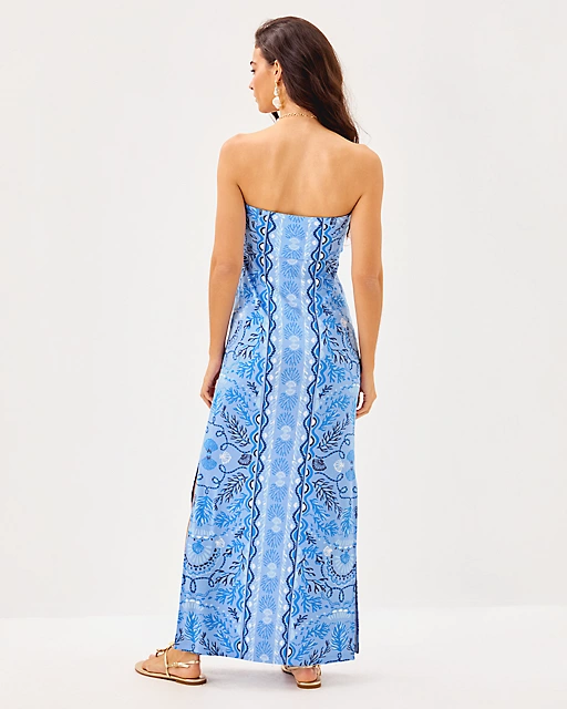 Lilly Pulitzer Noa Strapless Maxi Dress Jacaranda Blue Knotty And Nice Engineered Knit Maxi