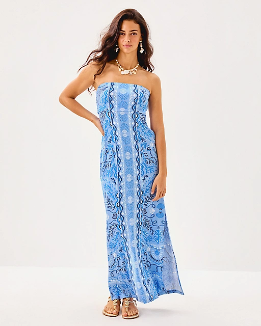 Lilly Pulitzer Noa Strapless Maxi Dress Jacaranda Blue Knotty And Nice Engineered Knit Maxi