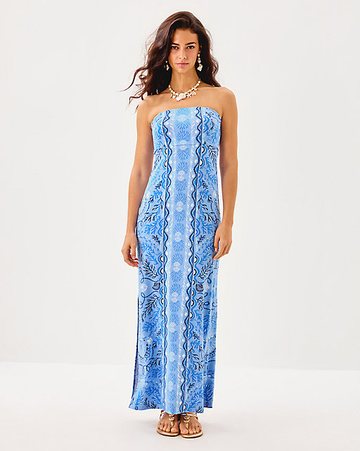 lilly pulitzer Noa Strapless Maxi Dress Jacaranda Blue Knotty And Nice Engineered Knit Maxi