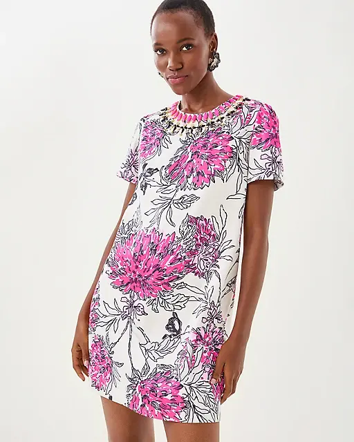 Lilly Pulitzer Olive Beaded Stretch Shift Dress Coconut All Dahled Up Luxe