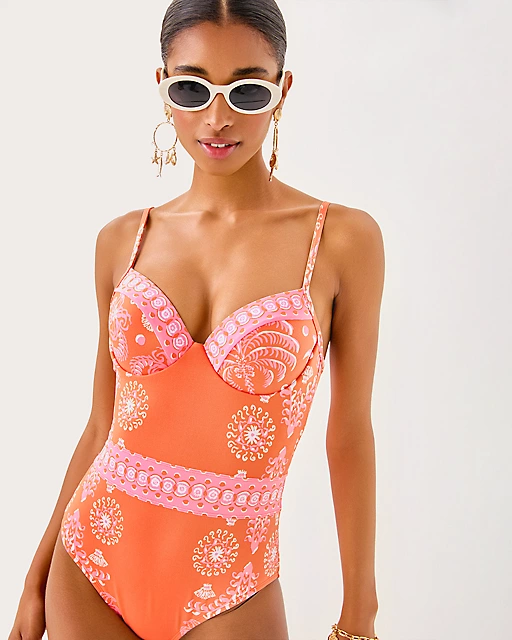 Lilly Pulitzer Palma One-Piece Swimsuit Papaya Breezy Palm Engineered One Piece