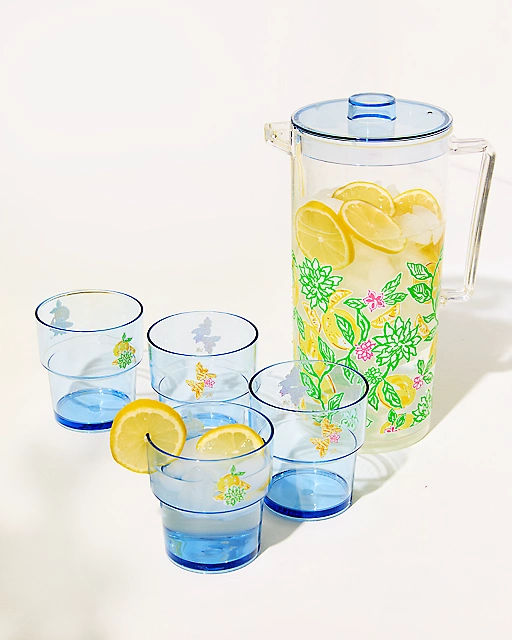 lilly pulitzer Pitcher & Cup Set Clear Make Lemonade Gwp Pitcher