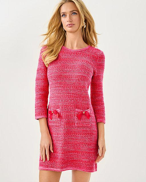 Lilly Pulitzer Rhysa 3/4 Sleeve Sweater Dress Cherry Red Metallic Marl