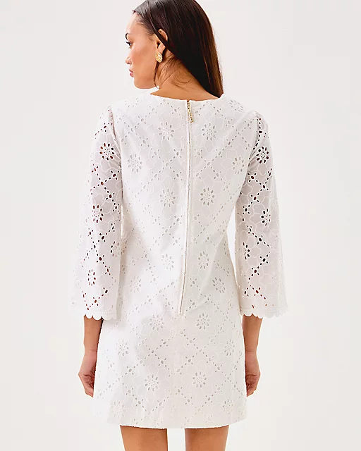 Lilly Pulitzer Richie 3/4 Sleeve Shift Dress Resort White Beach Haven Eyelet