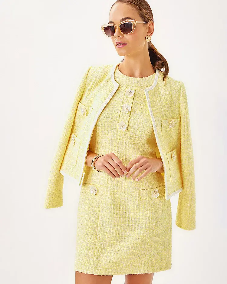 lilly pulitzer Rohana Jacket & Margarete Romper Boucle Set Finch Yellow Chic Chick Boucle