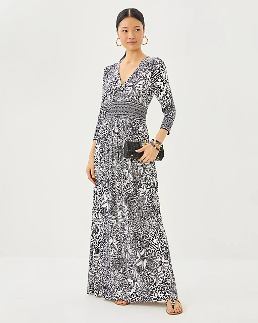 lilly pulitzer Roslynne V-Neck Maxi Dress Onyx Lots To Spot Engineered Knit Maxi